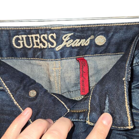 Vintage Guess US26 Y2K Dark Wash Low Waist Bootcut/Flare Jeans [0448] - Picture 6 of 10